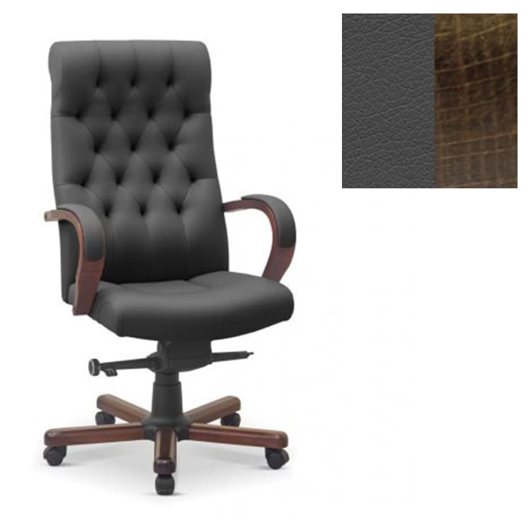 Кресло руководителя Юнитекс Status eco экокожа премиум темно-серая CN1118/дерево-тёмный орех аида