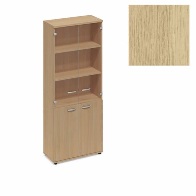 Шкаф стеклянные дверцы стенка ДСП Юнитекс А4 (78x43.4x193) А4 9390 НД натуральный дуб