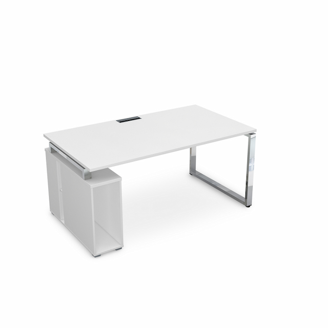 Стол с тумбой под системный блок АЛСАВ Gloss line НССБ-О.996 белый премиум/металл глянец